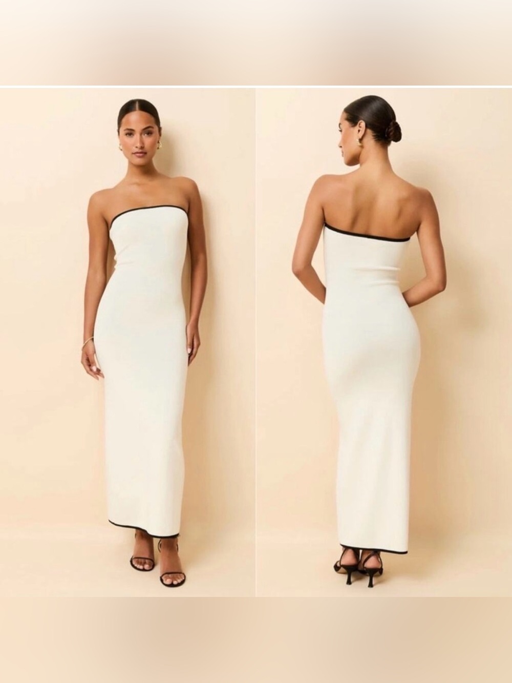 Solid & Striped Caroline Bodycon‎ Maxi Strapless Dress Ivory Black Small